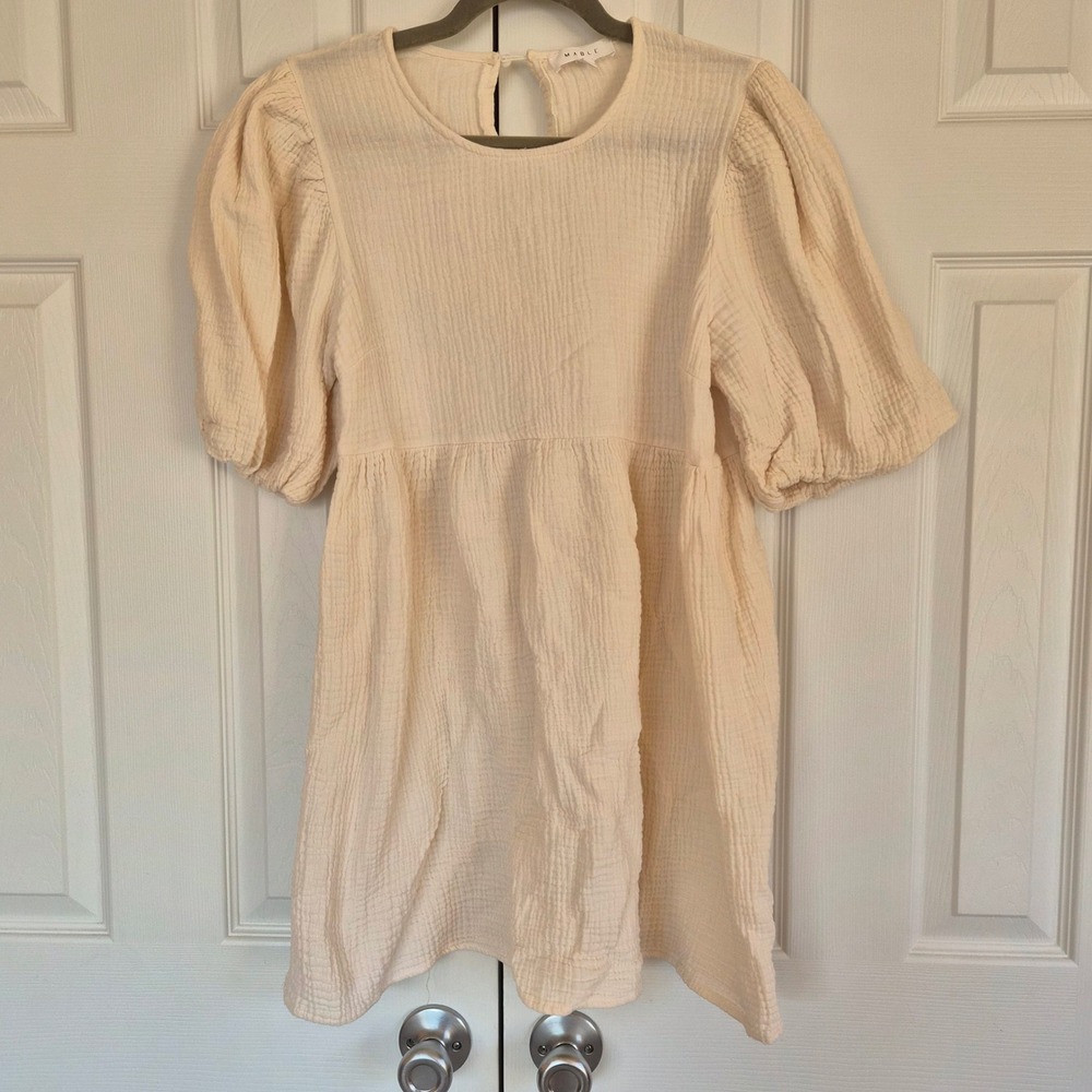 Elegant Cream Mini Dress with Puff Sleeves